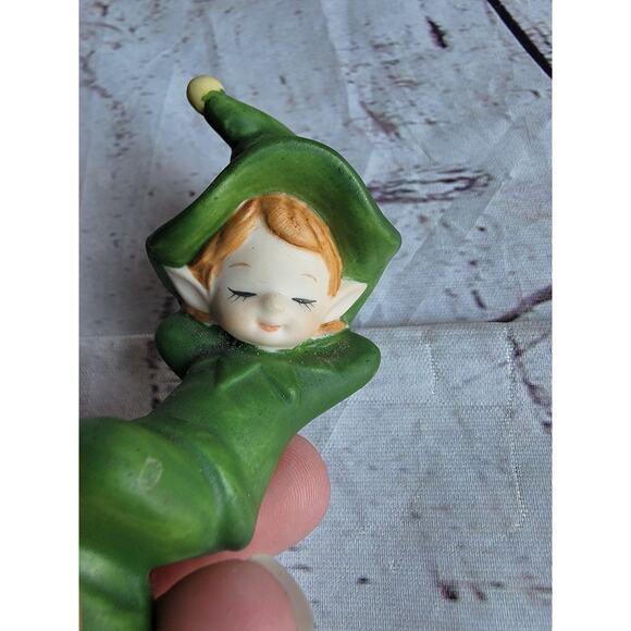 Elf Pixie Green Laying Down Ceramic Figure 3in Christmas Fairy - Picture 6 of 6